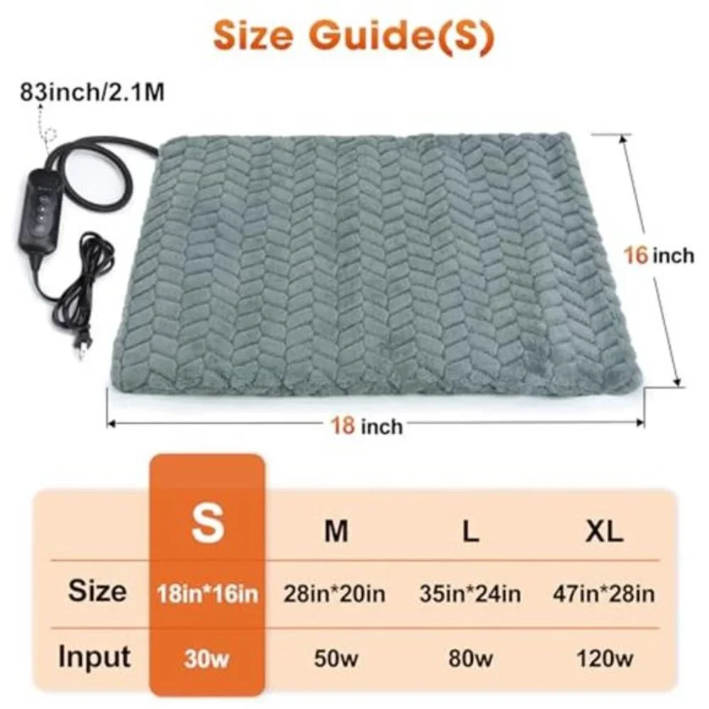 Heated Cat Bed Electric Heating Pad Waterproof Adjustable Timer Auto Shut Off